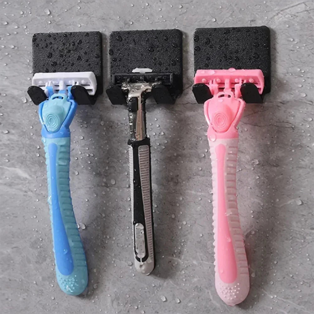 2/4PCS Plastic Shaver Holder Wall Mounted Adhesive Razor Hook Rack for Bathroom Shower - Strong Sticky No Drill Installation Quake