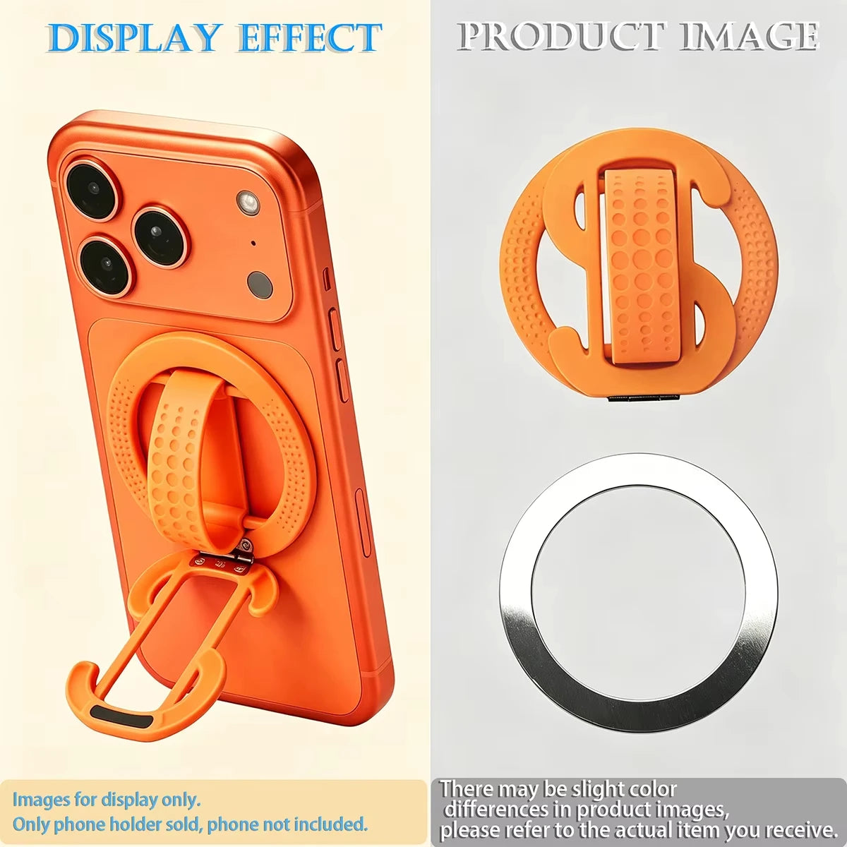 Magnetic Ring iPhone Holder For MagSafe Grip Simplicity Rotation for Phone Foldable Bracket Quake Orange