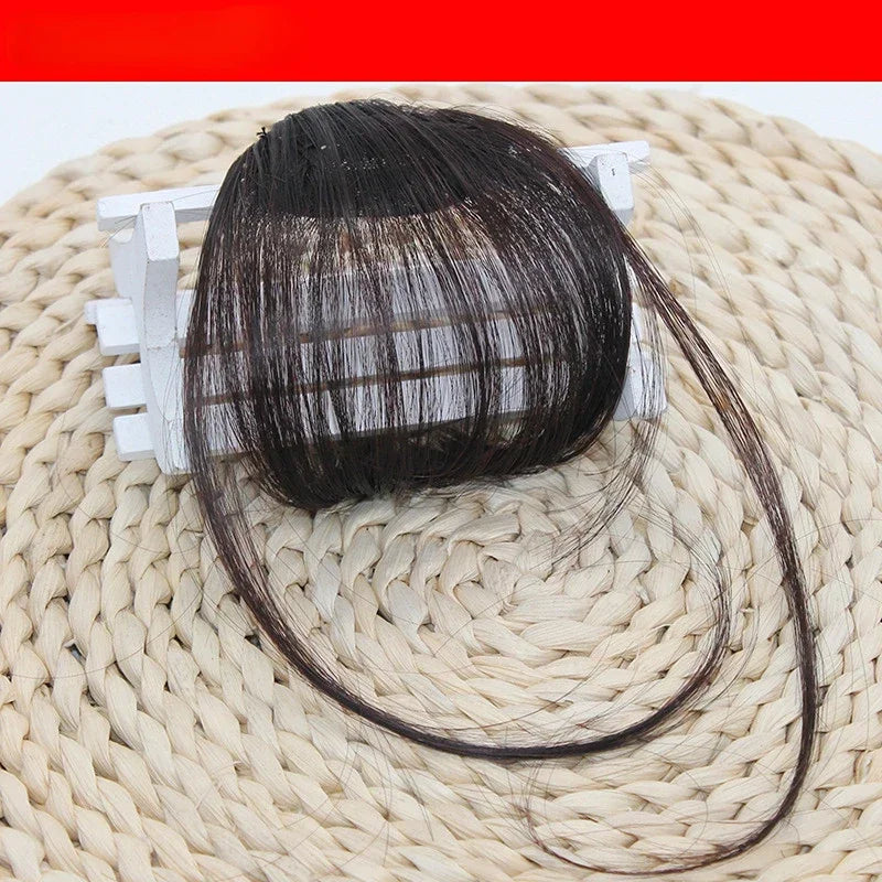 Korean Fake Air Bangs Hair Clip-In Extension Synthetic Fake Fringe Natural False Hairpiece for Women Girls Hair Clip in Bangs Quake dark browm