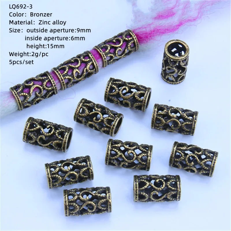 5/10Pcs Gold Charms Diy Hairs Braid Dread Dreadlock Beads Hair Ring Rope Elastic Hair Bands Ponytail Hairstyle Hair Accessories Quake 5pcs NO.7