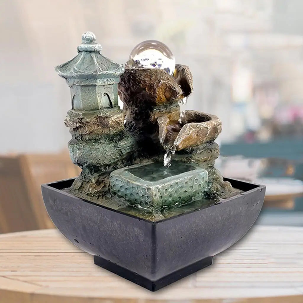 Tabletop Water Fountain Meditation w/ Lights Office Bedroom Decoration Arts Quake Style 2