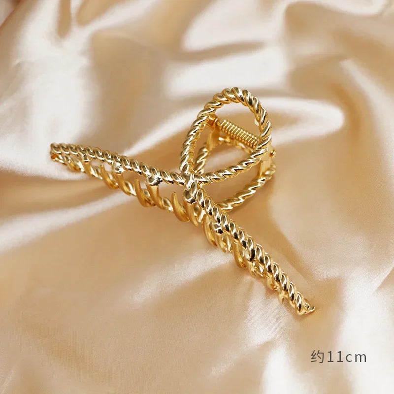 Women's Elegant Gold Metal Geometric Hair Clips Fashion Vintage Bathing Grip Claw Clips Barrette Hair Styling Tool Ponytail Clip Quake gold-mh