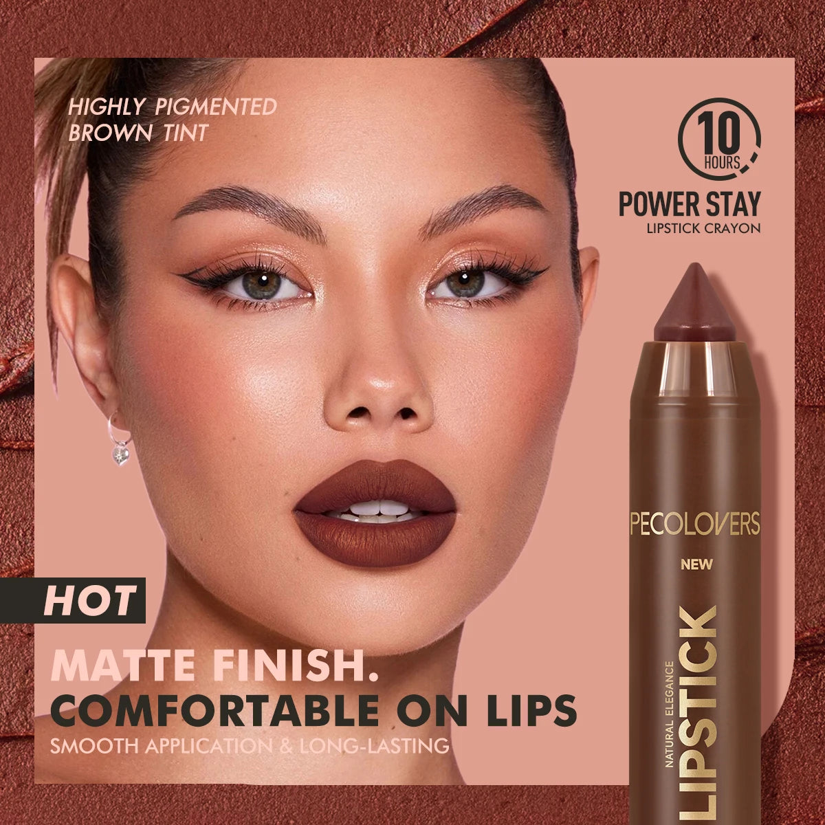 Multi-Color Matte Lipstick Crayon, Long-Lasting & Natural Effect Crayon, for Brown Tone, Matte Finish & High Pigmented Quake