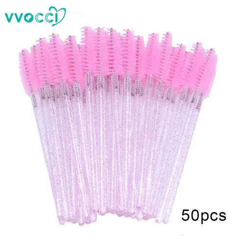 100/500/1000pcs Wholesale Eye Beauty Tools Disposable Mascara Wands Eyelash Brush Lash Extension Colorful Spoolies for Eyebrow Quake M93 Crystal Pink50pc