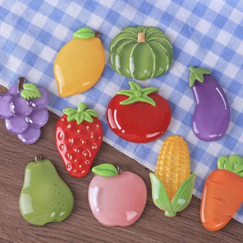 10pcs Simulation Sweet Fruit Vegetable Slice Resin Flatback Cabochon Fake Food For Hair Bows DIY Phone Crafts Making Accessories Quake