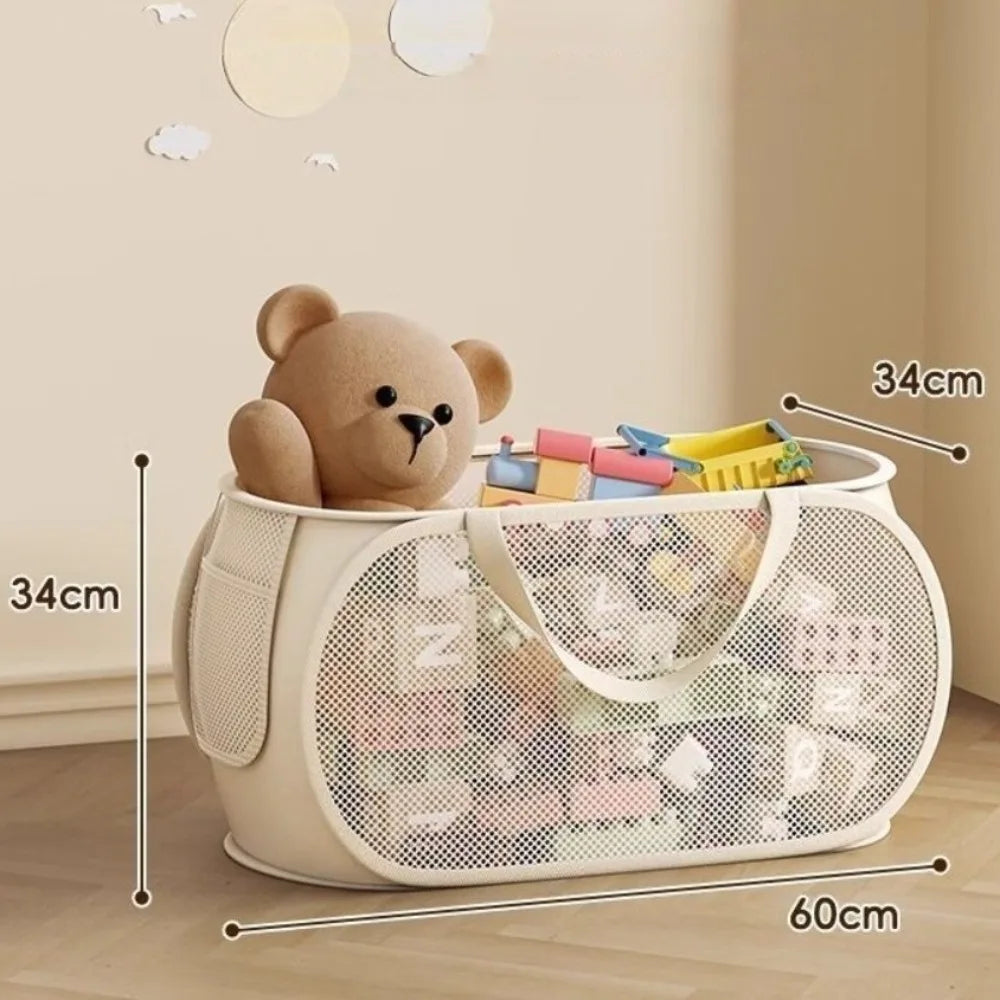 New Sub Block Design Doll Storage Basket with Handle Large-capacity Storage Bucket Side Pocket Laundry Basket Laundry Supplies Quake A