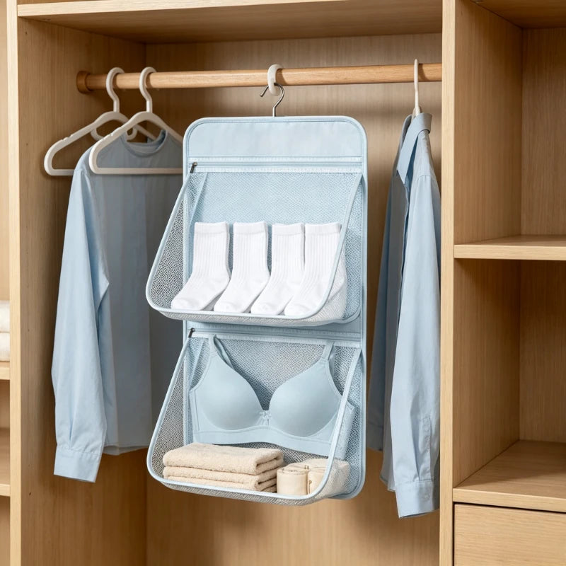 1pc Zipper Underwear Storage Bag Dormitory Wardrobe Organizer for Bra Socks Multifunctional Clothes Sorting Storage Pouch Quake