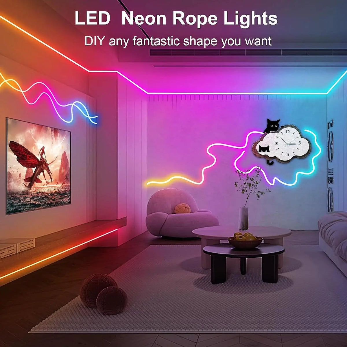 LED Neon Rope Lights with Remote Control Waterproof RGB Neon Light 15Meters LED Rope Lights for Bedroom Bar Office Gaming Party Quake