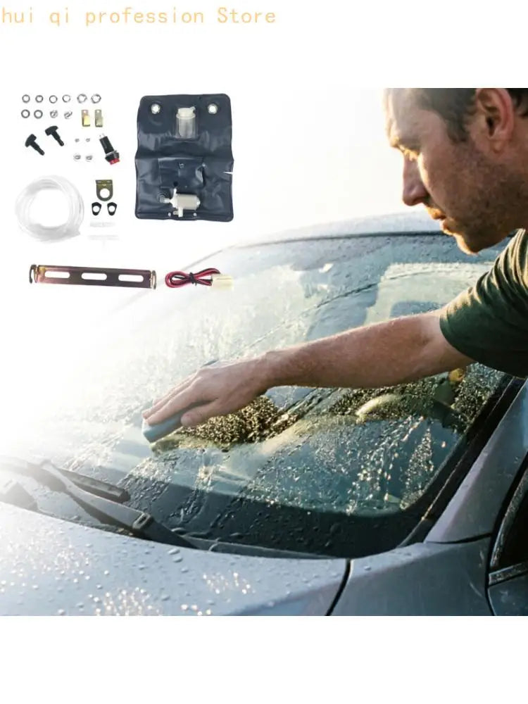 1L Windshield Washer Fluid Bag with Electric Pump, Clear Hose and Bracket for Fluid Storage, Windshield Cleaning and Routine Quake CN