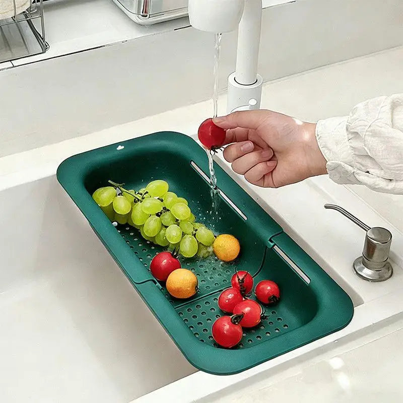1Pcs Telescopic Sink Drain Basket Plastic Kitchen Sink Storage Basket Quake Green