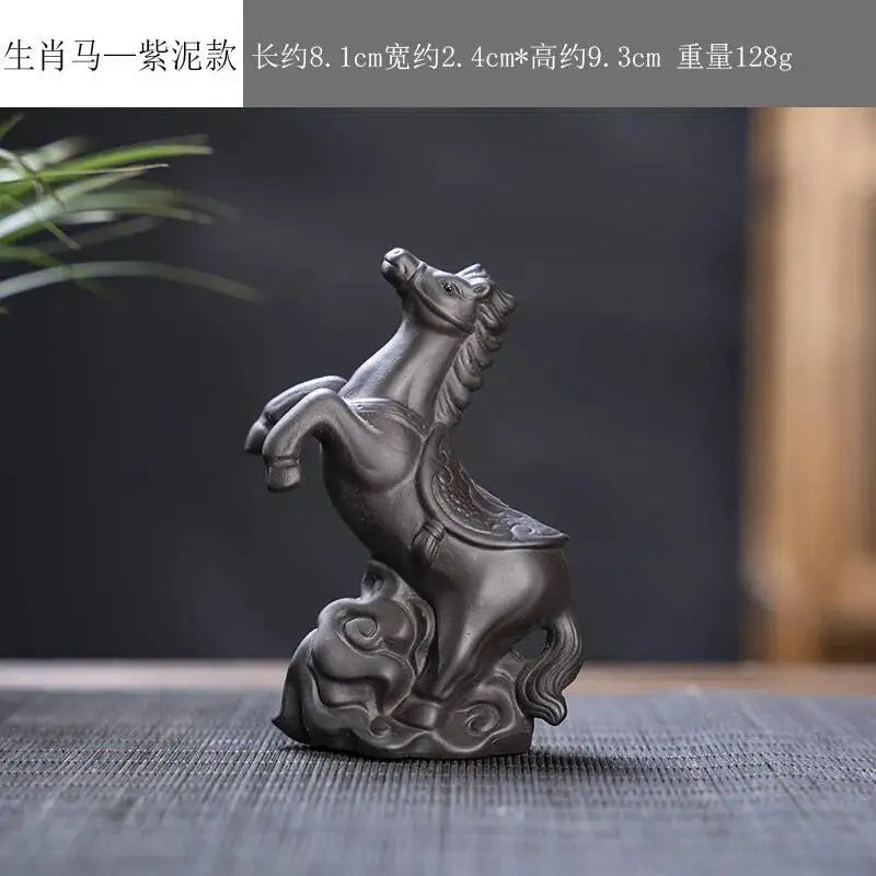 Zisha Twelve Zodiac Creative Tea Pet Ornaments Nurturable Tea Play Tea Accessories Cute Zodiac Small Ornaments Quake Purple Clayxhorse