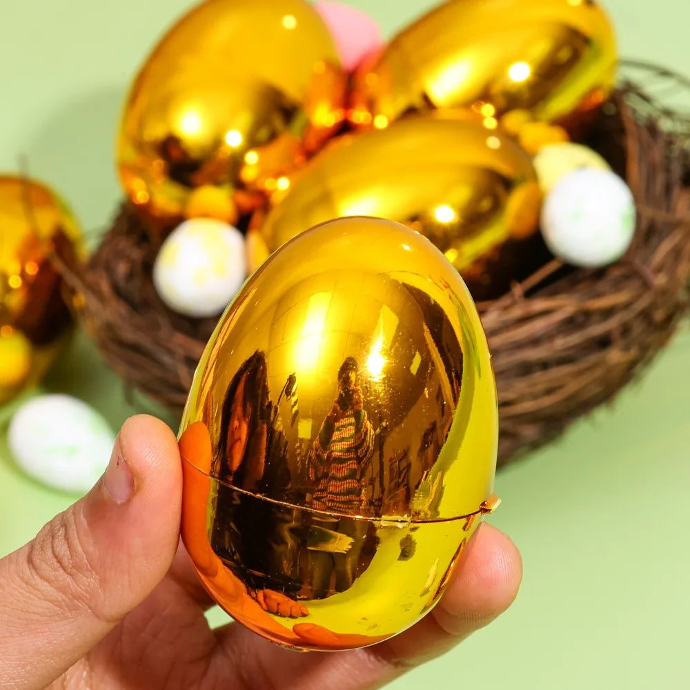 24/6PCS Golden Easter Eggs Plastic Empty Easter Egg Party Yard Game Prizes Supplies Children's Toys DIY Easter Home Decoration Quake
