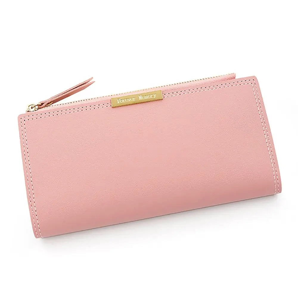 Multi-card Women's Long Wallet Portable PU Leather Card Holder Photo Holder Korean Style Note Compartments Purse Mother's Gift Quake PINK