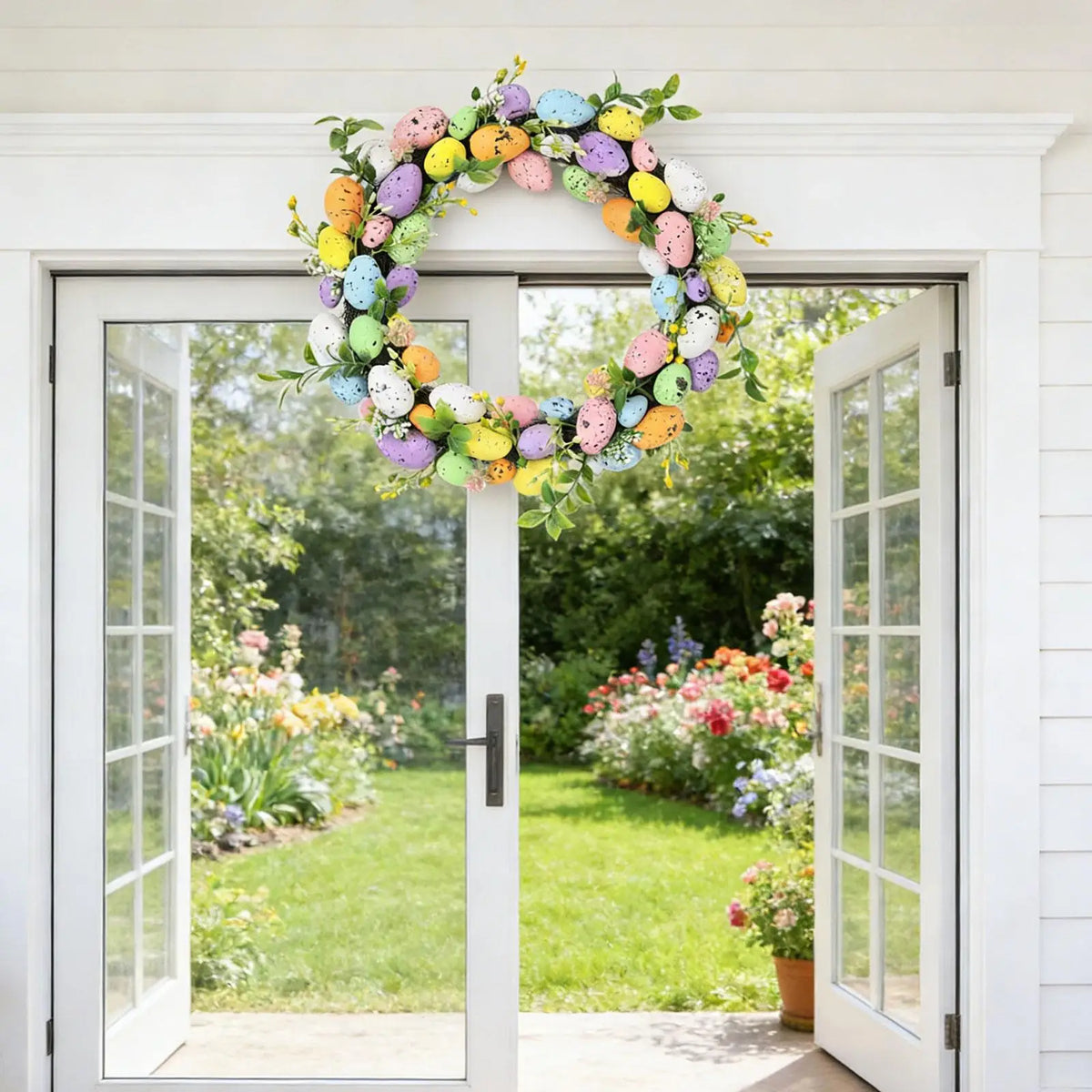 Spring Door Wreath Artificial Floral Easter Garland for Home Window Holiday Party Decor Indoor Outdoor Decorative Pendant Quake