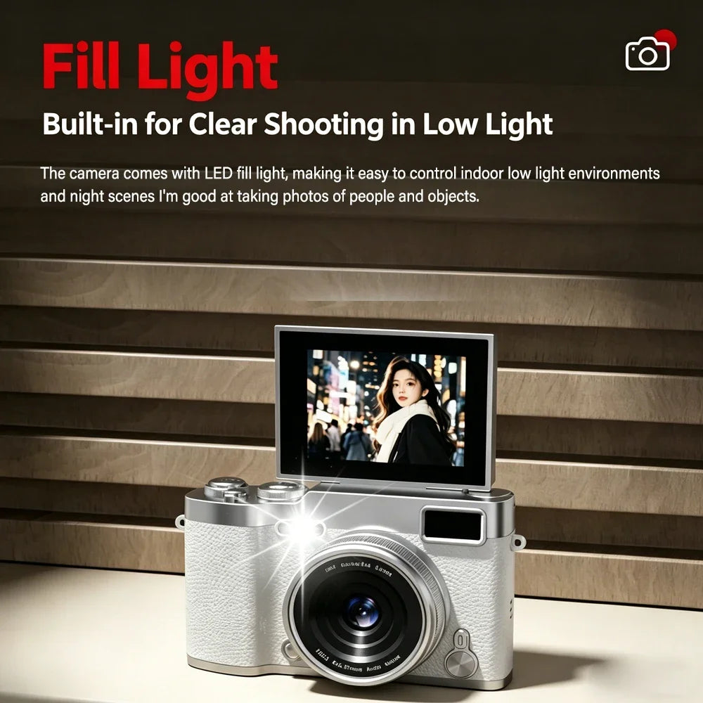 16X Digital Zoom Student Digital Camera 4800W Pixel Portable Digital Photography Camera 180 Flip Screen Selfie Camera Gifts Quake