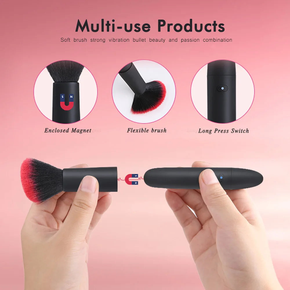 Electric Makeup Brush 10 Gears Rechargeable Multifunctional Blush Brush Face Brush Comfortable Soft for Home Travel Makeup Quake