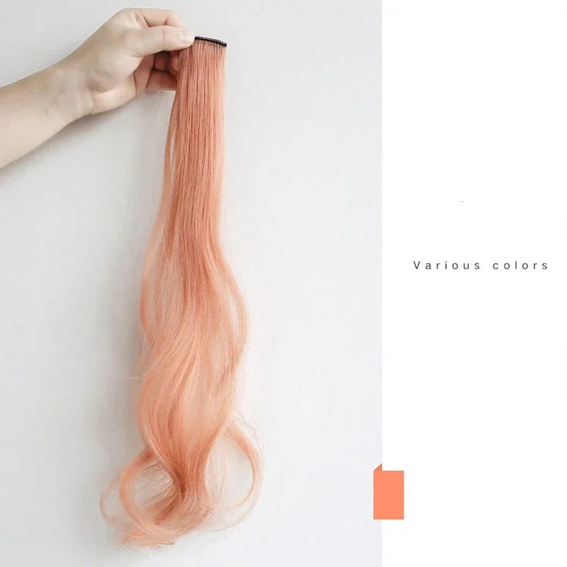 55cm Synthetic Hairclip in Curly Hair Extension Colored Curling Hairclip Hair Piece Invisible Hair Style Extension False Piece Quake Pink