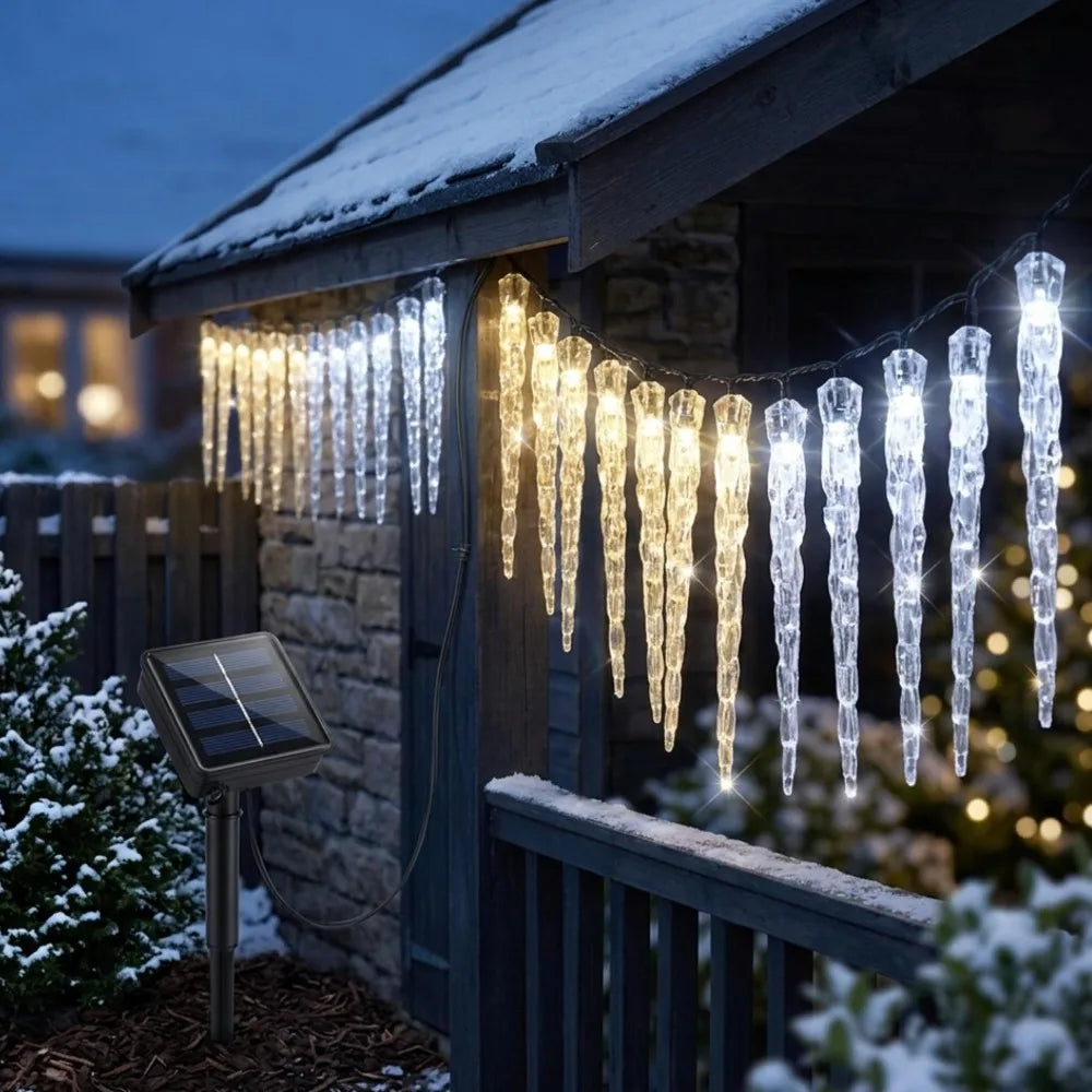 Solar Powered Icicle Light String Christmas Simulation LED Icicle Light Xmas Tree Ornament New Year Home Party Decorative Light Quake