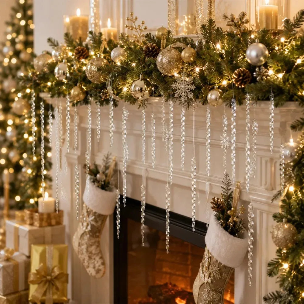 36/12PC Christmas Simulation Icing Bar Ornament Clear Icicles Xmas Tree Pendant Winter Party New Year Christmas Decor 10/13/15cm Quake