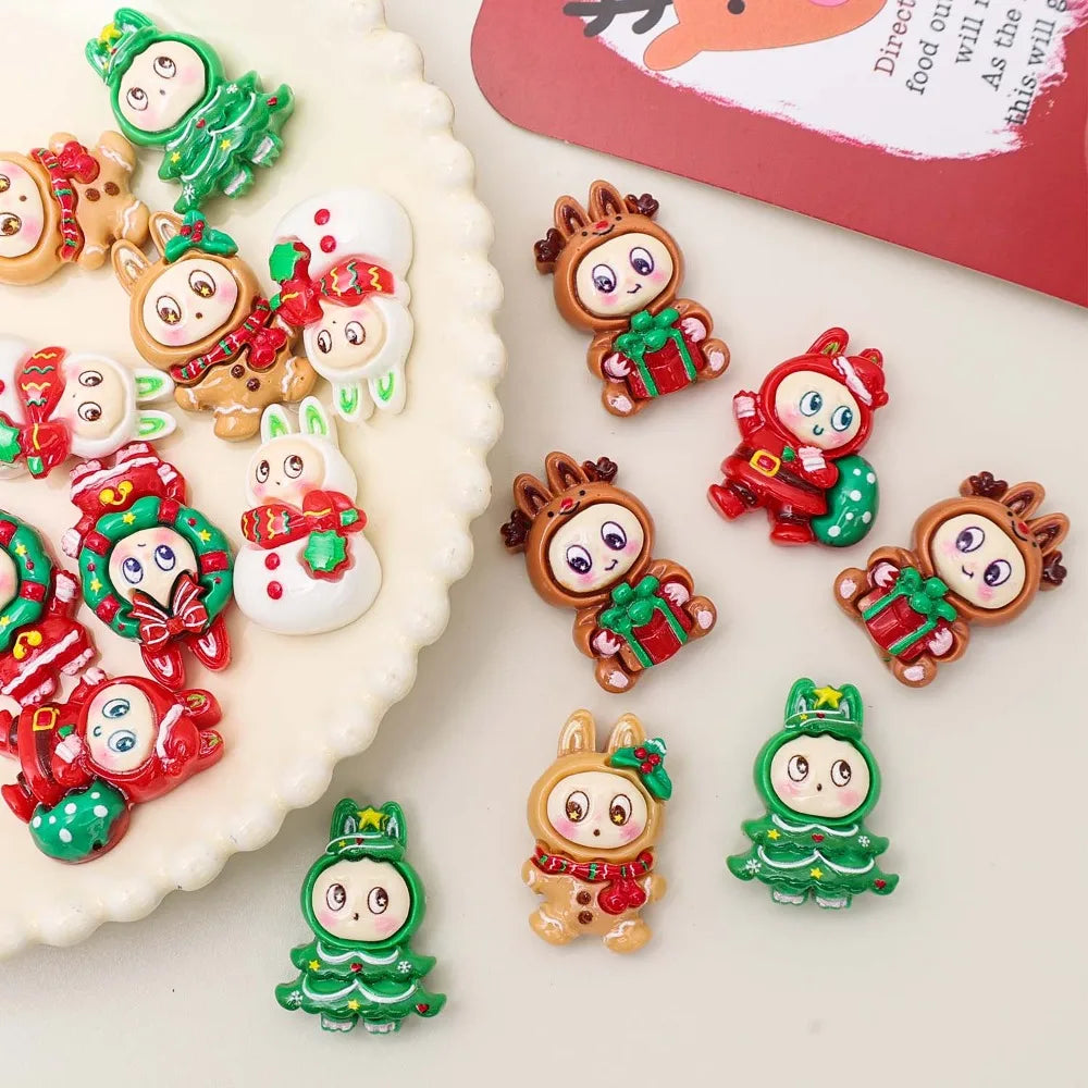 Christmas Resin Doll Cartoon Resin Charms DIY Necklace Bracelet Earrings Keychain Pendant Accessories Festive Gift Decoration Quake