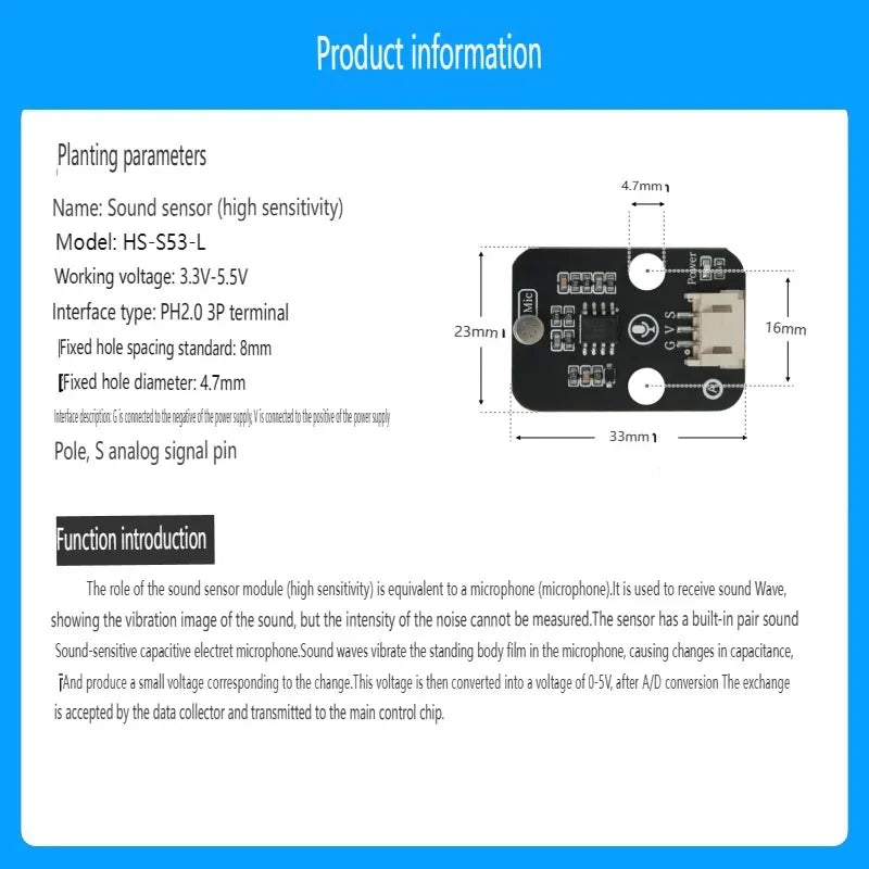 High -sensitivity sound sensor module, analog output- compatible with Arduino microbit Lego jack Quake