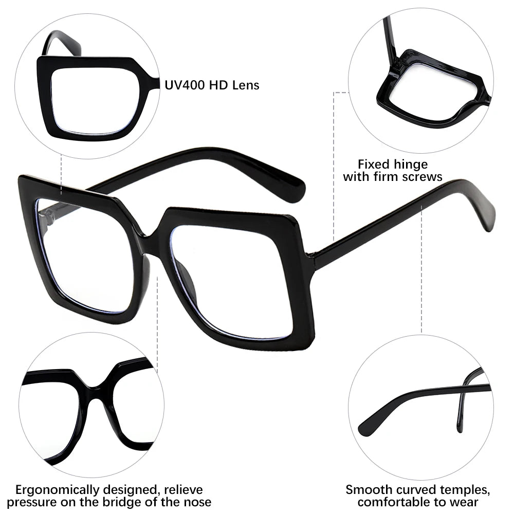 High-definition Anti Blue Light Glasses for Women Men Trendy Big Frame Office Computer Goggles Fashion Blue Ray Blocking Eyewear Quake