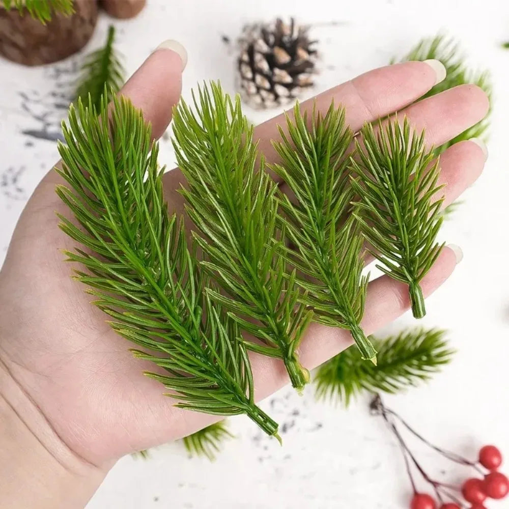 Christmas Artificial Pine Needle Fake Green Plants Xmas Tree Decoration Wreath Bouquet Pine Needle Ornaments Festive Party Decor Quake