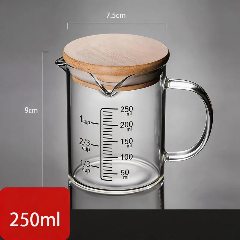YWDL Food Grade Glass Measuring Cups Kettle Kitchen Milk Tea with Lid and Handle Laboratory Beaker Measuring Mug 250-1000ML Quake 250ml