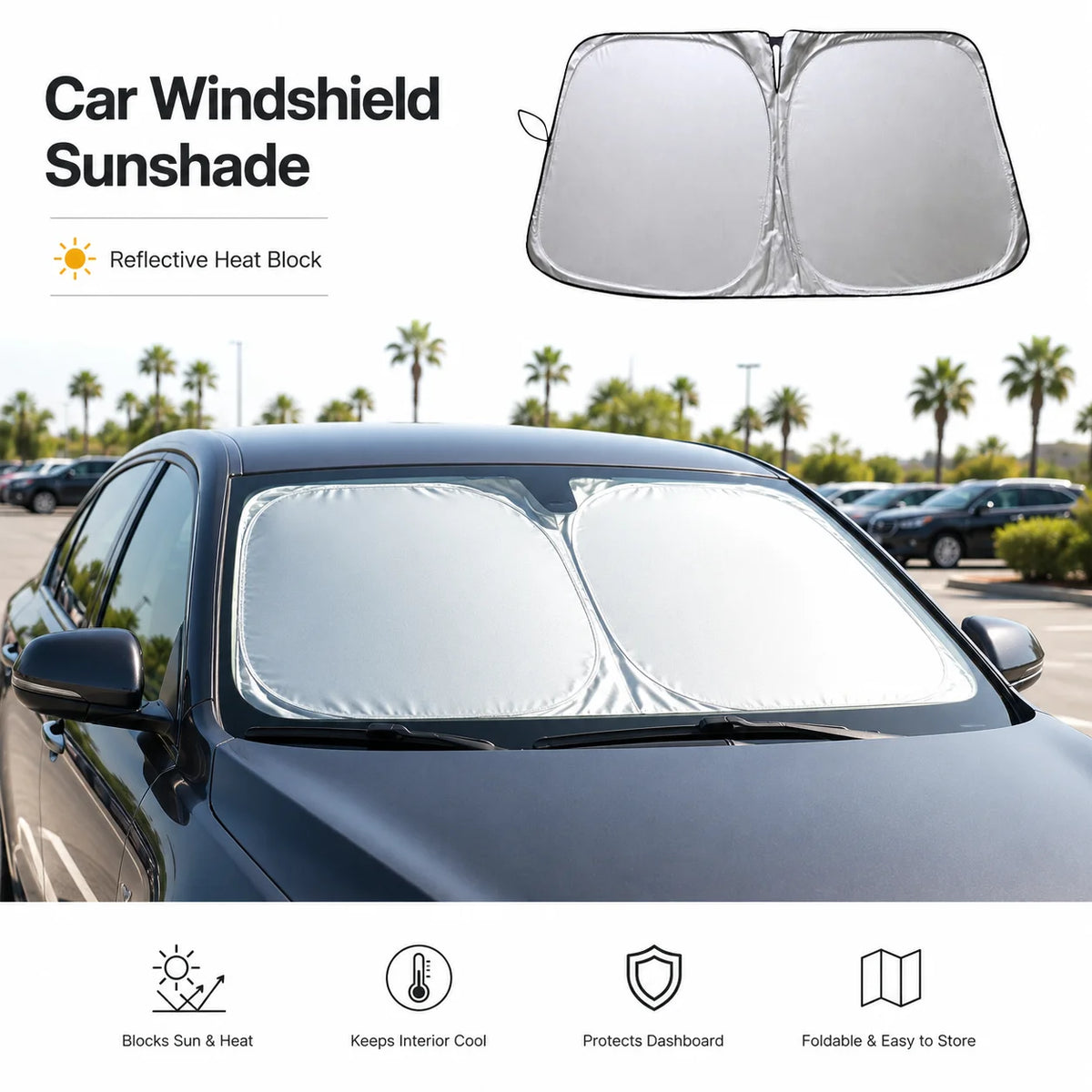 Car Windshield Sunshade Titanium Silver Foldable Front Window Cover UV Heat Shield for Sedan SUV MPV Summer Parking Daily Use Quake