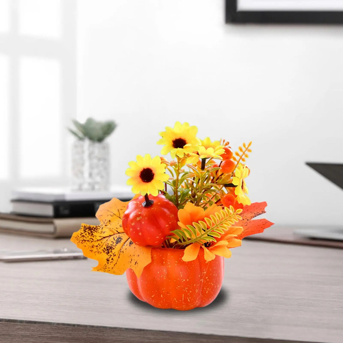 Pumpkin with Flowers Thanksgiving Decoration Fall Pumpkin Centerpiece Halloween Pumpkin Decor Quake A