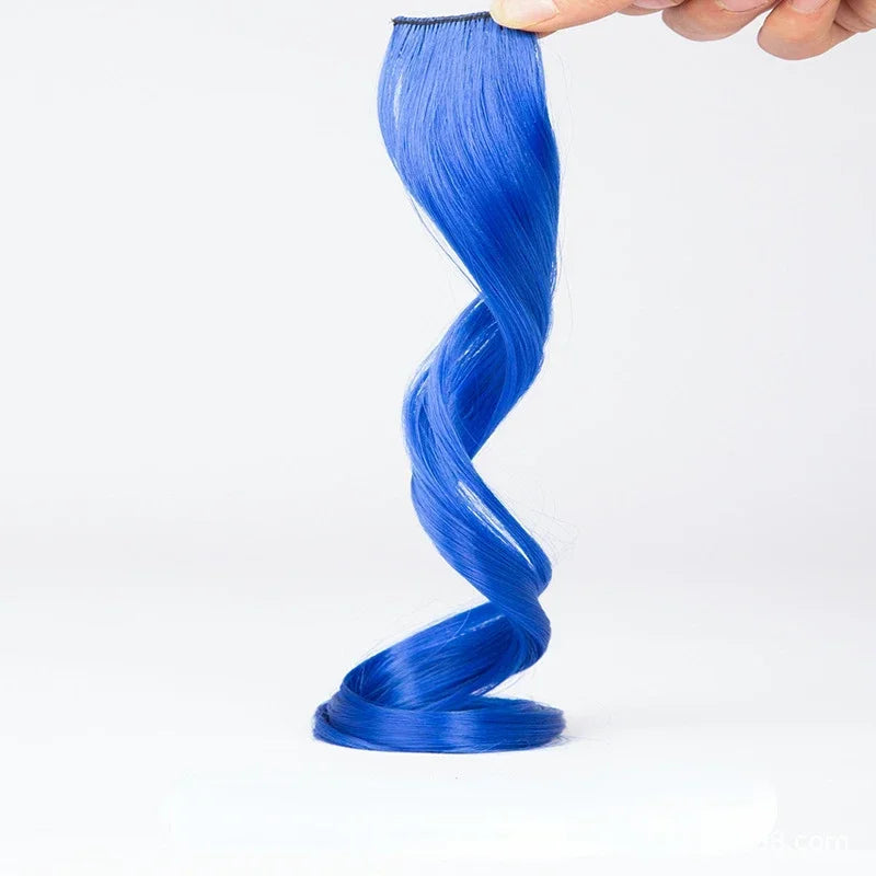55cm Synthetic Hairclip in Curly Hair Extension Colored Curling Hairclip Hair Piece Invisible Hair Style Extension False Piece Quake Crystal Blue