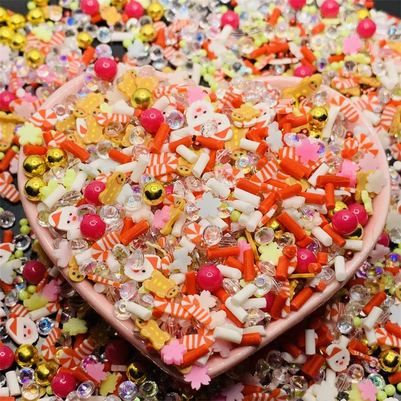 100g/Lot Pink Christmas Themed Snowman Clay Gingerbread Man Slices Mixture Rhinestone Candy Sprinkles for Decoration DIY Crafts Quake 15