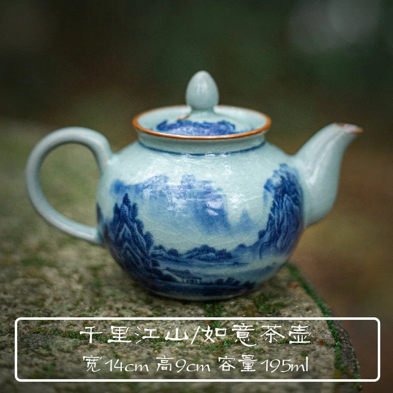 Qianli Jiangshan Handmade Tea Pot, Household Ceramic Tea Set, Old Ceramic Clay Tea Pot, Single Pot, Chinese Open Plate Tea Pot Quake Jiangshan Ruyi Pot