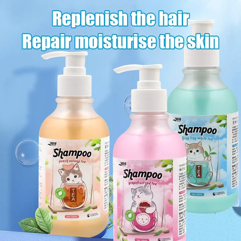 280ml Cat Shower Gel Tea Scent Shampoo Hair Care Bactericidal Mite Removal Anti Itching Deodorant Deep Cleaning Pet Products Quake