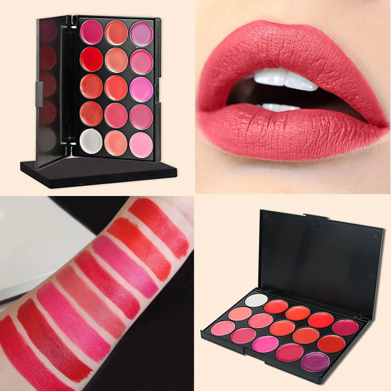 15 Colors Lipstick Palette Matte, Moisturizing And Non Fading, Non Stick Cup, Makeup Tray Easy To Color Ideal Valentine's Gift Quake