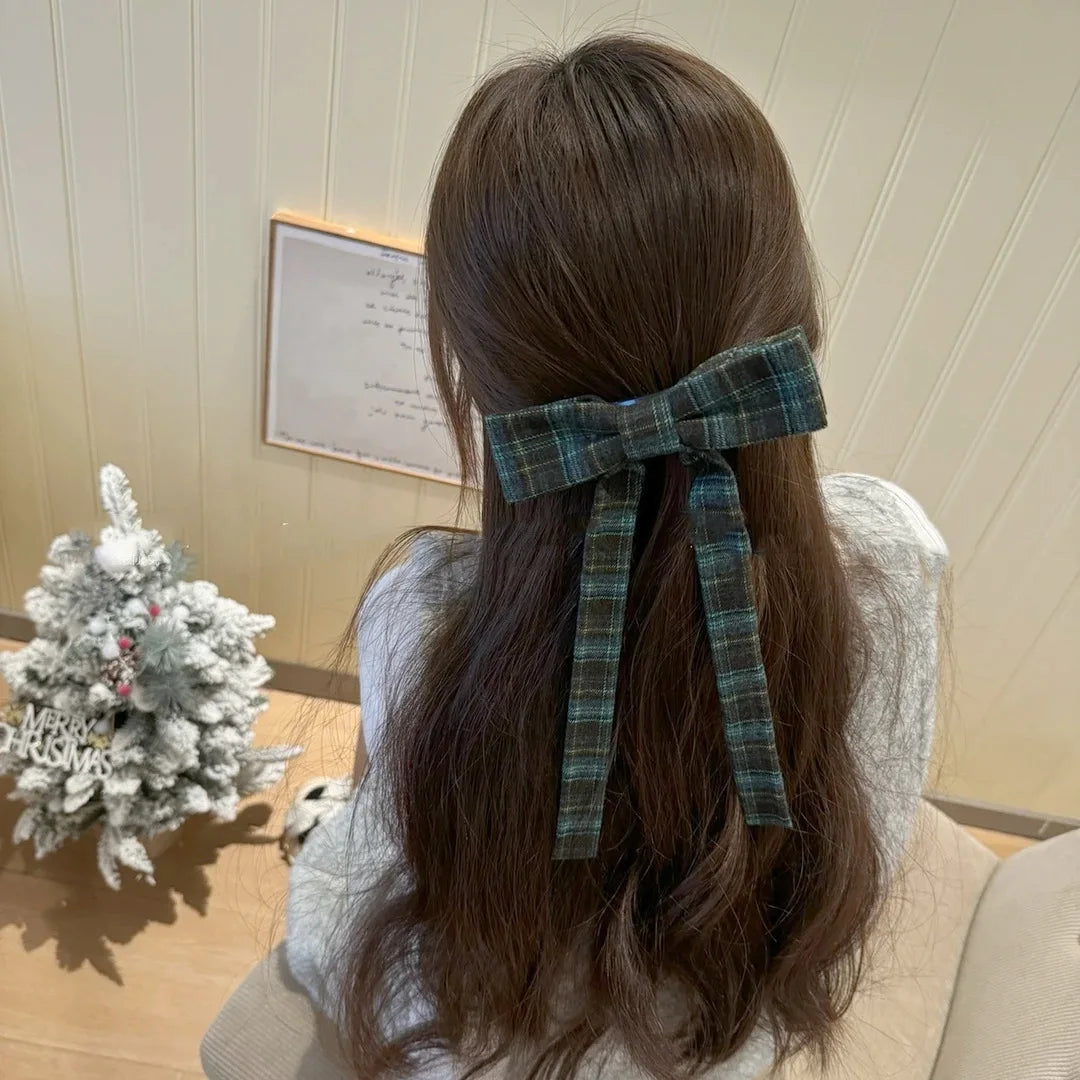 Vintage Plaid Print Bow Hairpins Women Girls Hair Clips Claw Elegant Barrettes Accessories Hairclip Headdress Headwear Ornament Quake