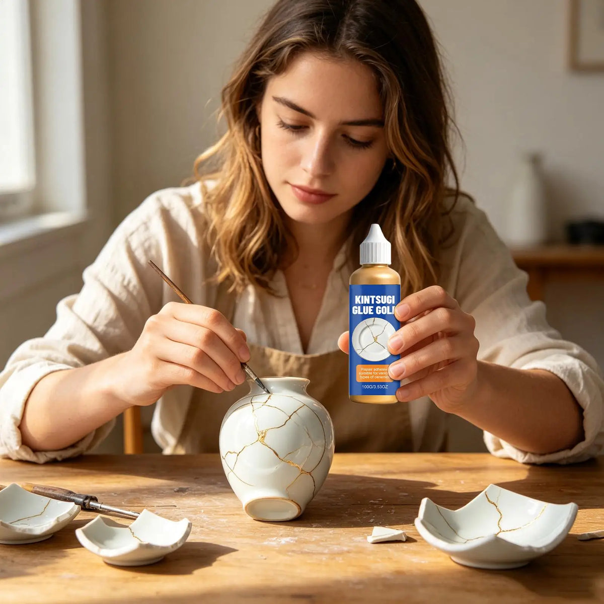 Porcelain Repair Glue 100g Strong Gold Food Safe Agent Adhesive Strong Clay Adhesive for Bathtub Bathroom Countertop Floor Sink Quake