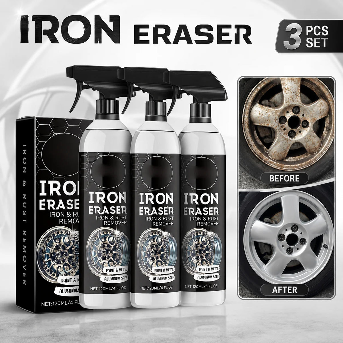 Car Rust Remover Cleaner Wheel Tire Cleaning Spray Iron Powder Brake Dust Stain Remover Auto Detailing Care Quake 3pcs