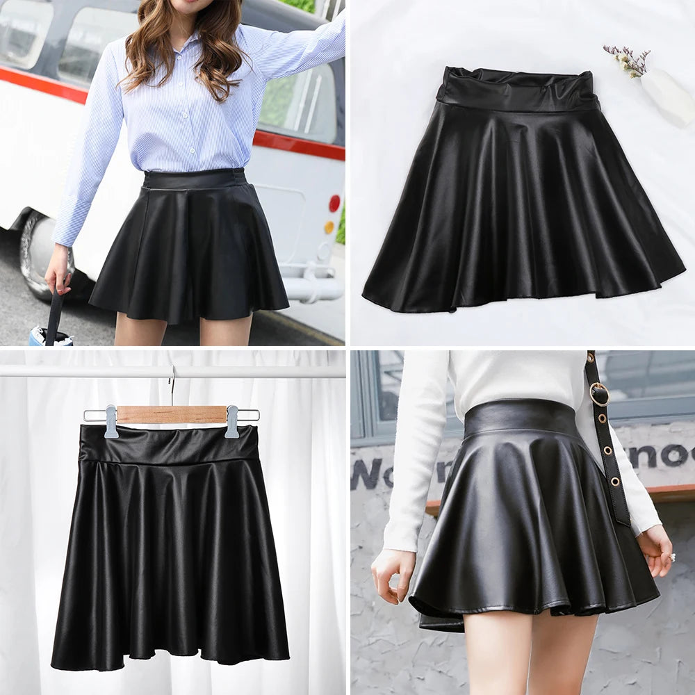 Nightclub Skater Multipurpose Elastic Mini High Waist Faux Leather Skirts Short Skirt Quake