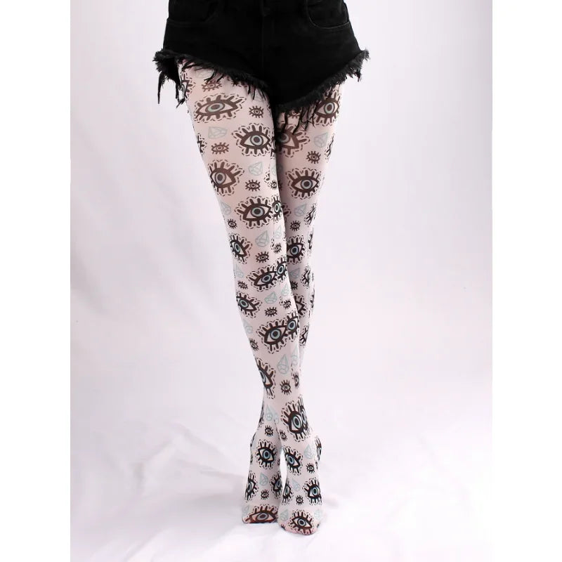 Evil Eyes Tight women Spring New Women Sheer Sexy Tattoo Printed Pantyhose Tights Stockings Anti-Hook Women's Socks Quake