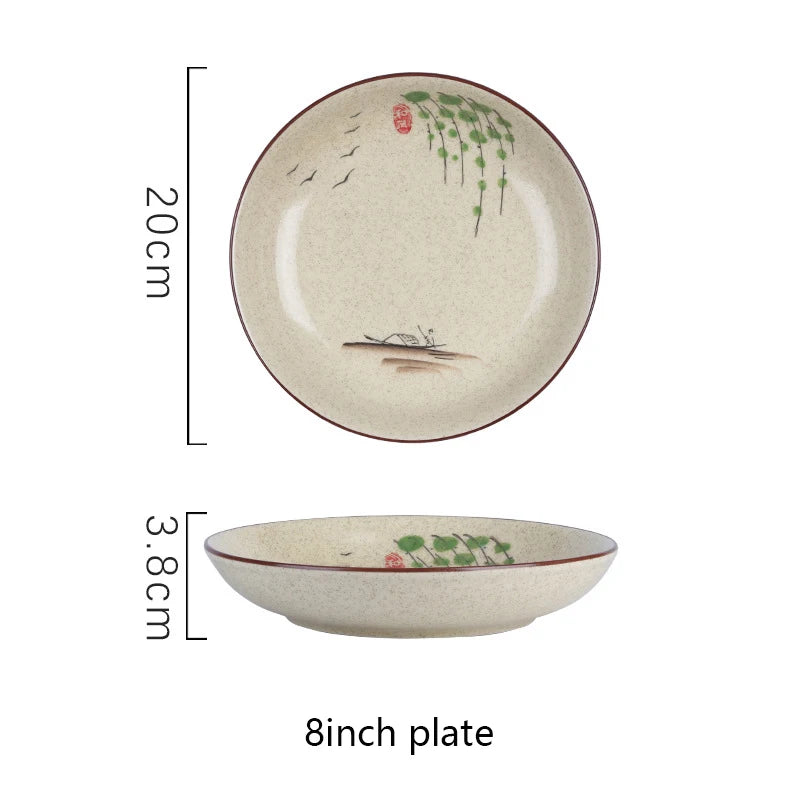 YWDL 8inch Japanese Dessert Salad Dinner Plate Ceramics Pasta Cake Serving Dish Dipping Sauce Dishes Hand-painted Tableware Quake 8in plateB1pc