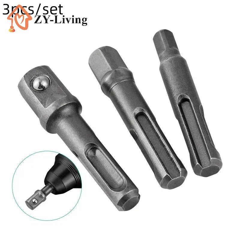 3pcs SDS Socket Driver Set Drill Bit Adaptor 3/8 1/4 1/2" Hex Shank Converter Impact Drill Hammer Adapter Tools Quake