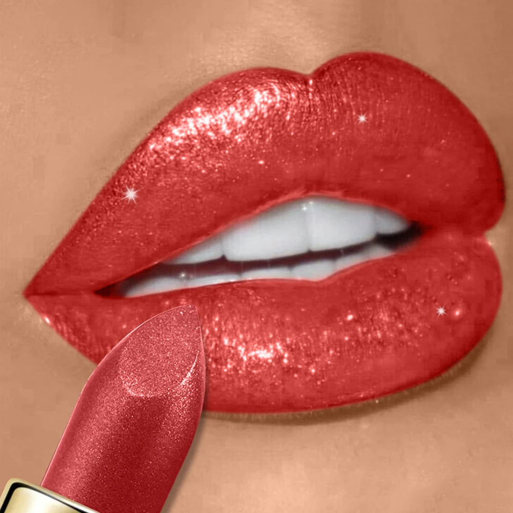 10 Colors Glitter Lipstick Waterproof Long Lasting Diamond Pearlescent Metallic Lipstick Lipgloss Women Lips Makeup Cosmetic Quake 04