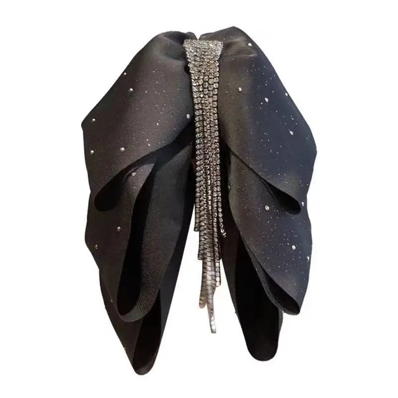 Bow Grab Clip Tassel Satin Premium Starry Sky Ponytail Hair Grab Back of Head Retro Rhinestone Hairpin Female Quake