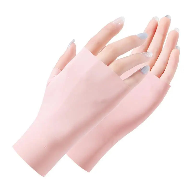 Pro Uv Protection Gloves For Nail Art Gel Nail Lamp Sunscreen Gloves Fingerless Hand Sun Care Thin Cool Ice Silk Silky Sun Glove Quake PK