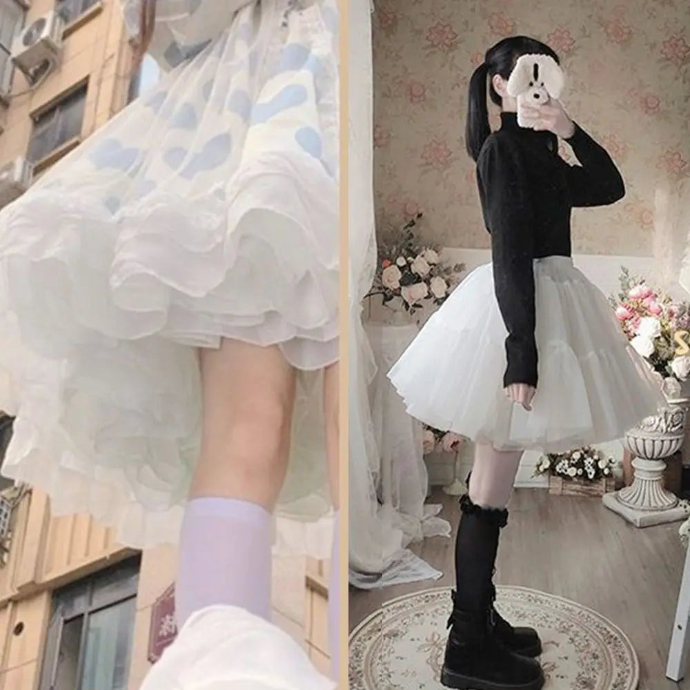 Fashion Without hoop Petticoat White JK Underskirt Crinoline Breathable Cosplay Flower Dress Accessories Quake