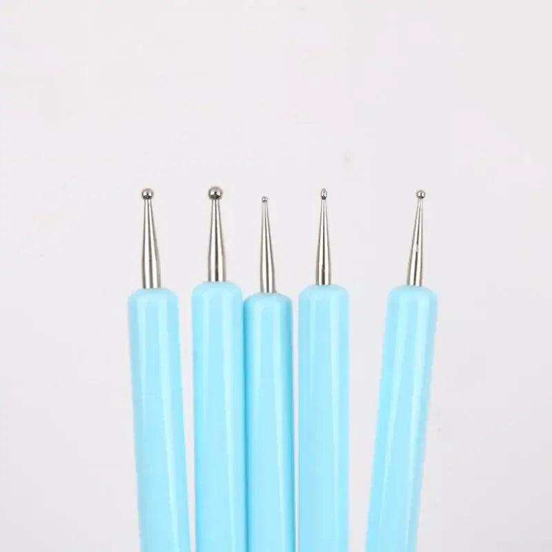 5Pcs/Set Dual End Nail Art Dotting Pen Acrylic Drawing Liner Flower Brush Rhinestone Crystal UV Gel Painting Manicure Tools Quake