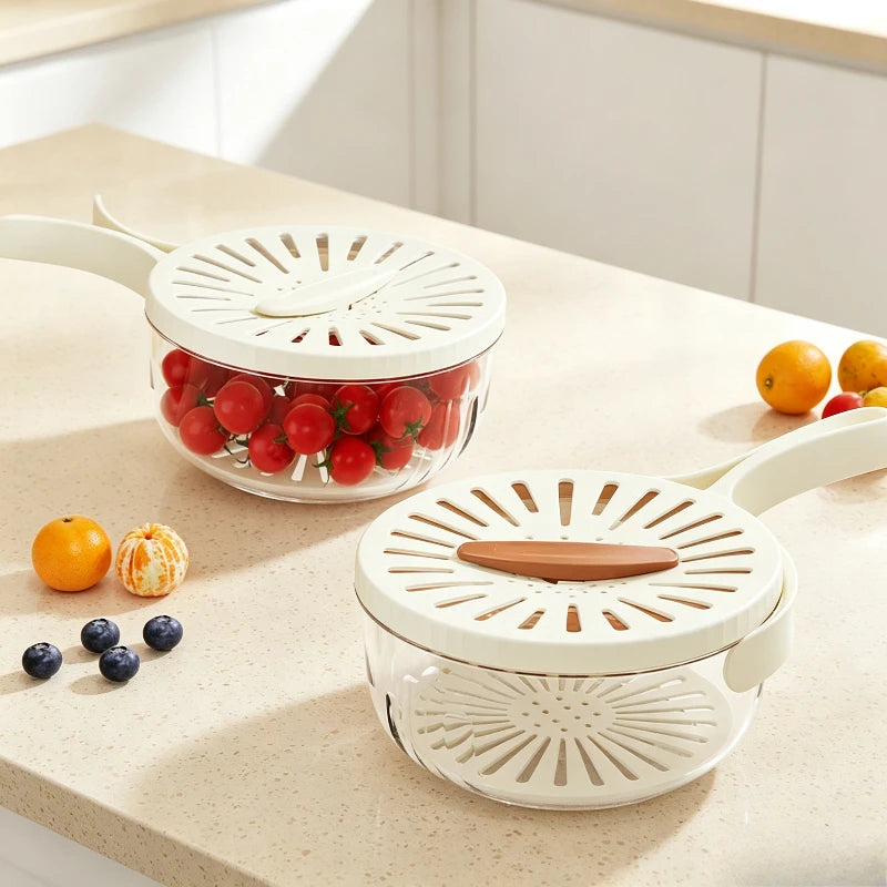 Foldable Double Layer Colander Fruit Veggie Washing Draining Bowl Kitchen Strainer Refrigerator Fresh‑keeping Storage Box Quake coffee color