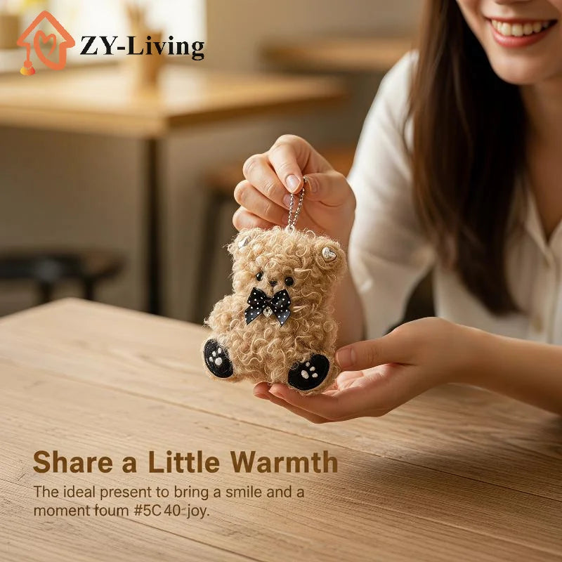 Cartoon Soft Stuffed Doll Pendant Kawaii Curly Plush Bear Keychain Backpack Handbag Hanging Decoration Couple Keyring Gifts Quake