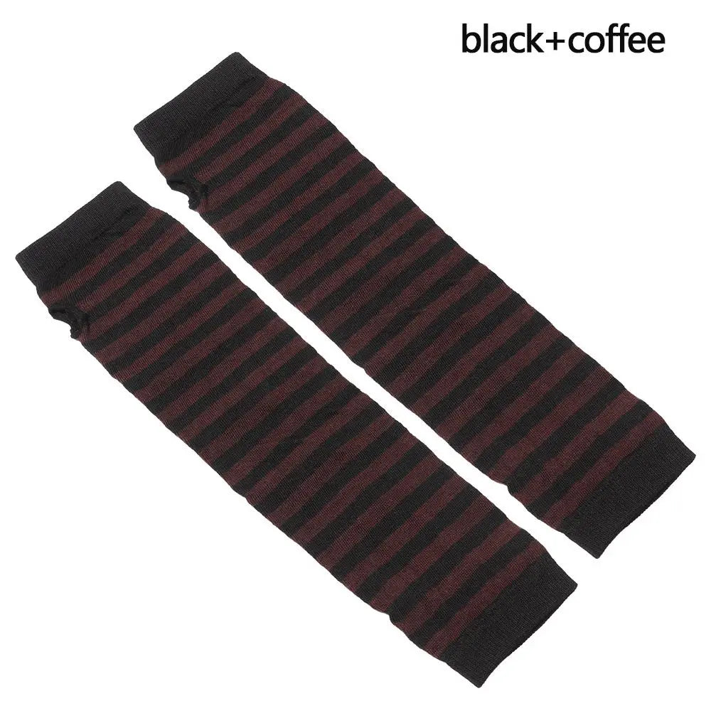 Striped Cotton Long Sleeve Fingerless Long Gloves Handschoenen Wristband Arm Warmer Elbow Mittens Quake black-coffee